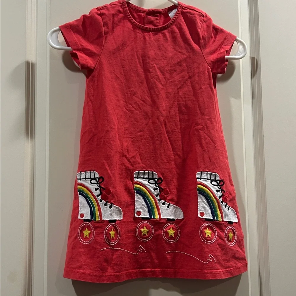 Hanna Andersson 100%cotton embroidery applique Rainbow RollerSkate Dress Size 4